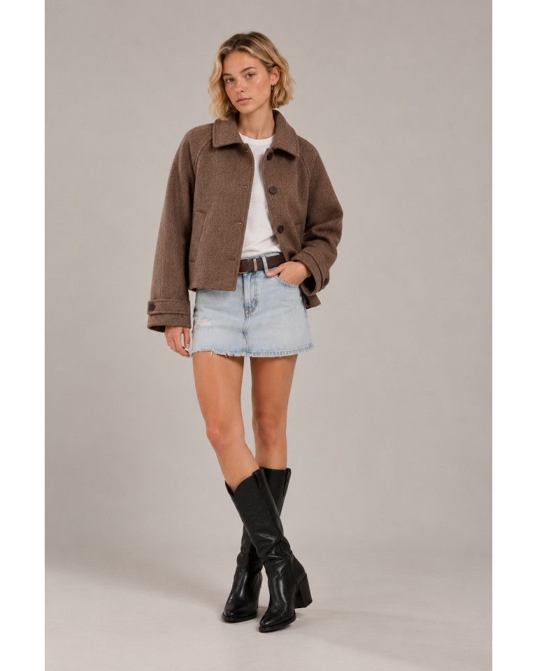CHAQUETA CORTA MARRON TRAMA...